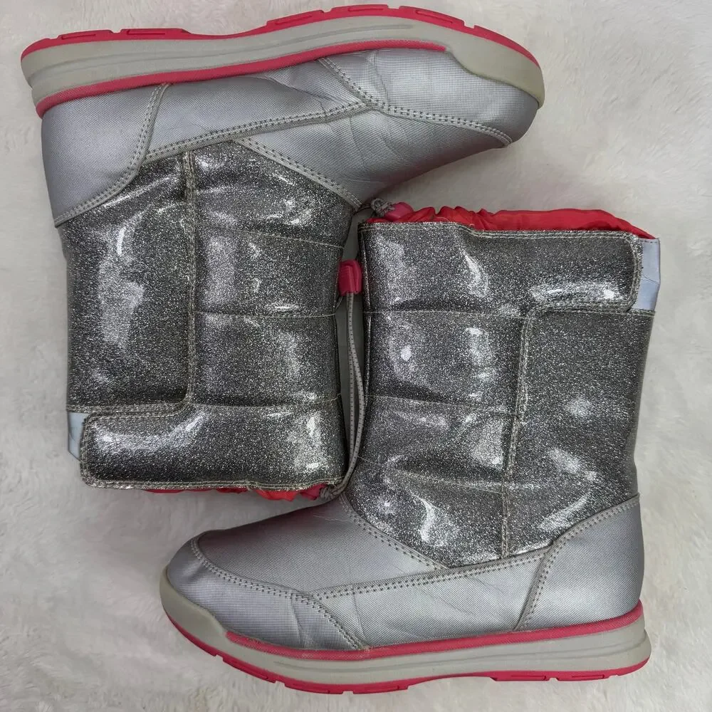 Lands’ End Girls’ Winter Snow Boots “Snow Flurry” Silver Glitter – Size 5 Youth